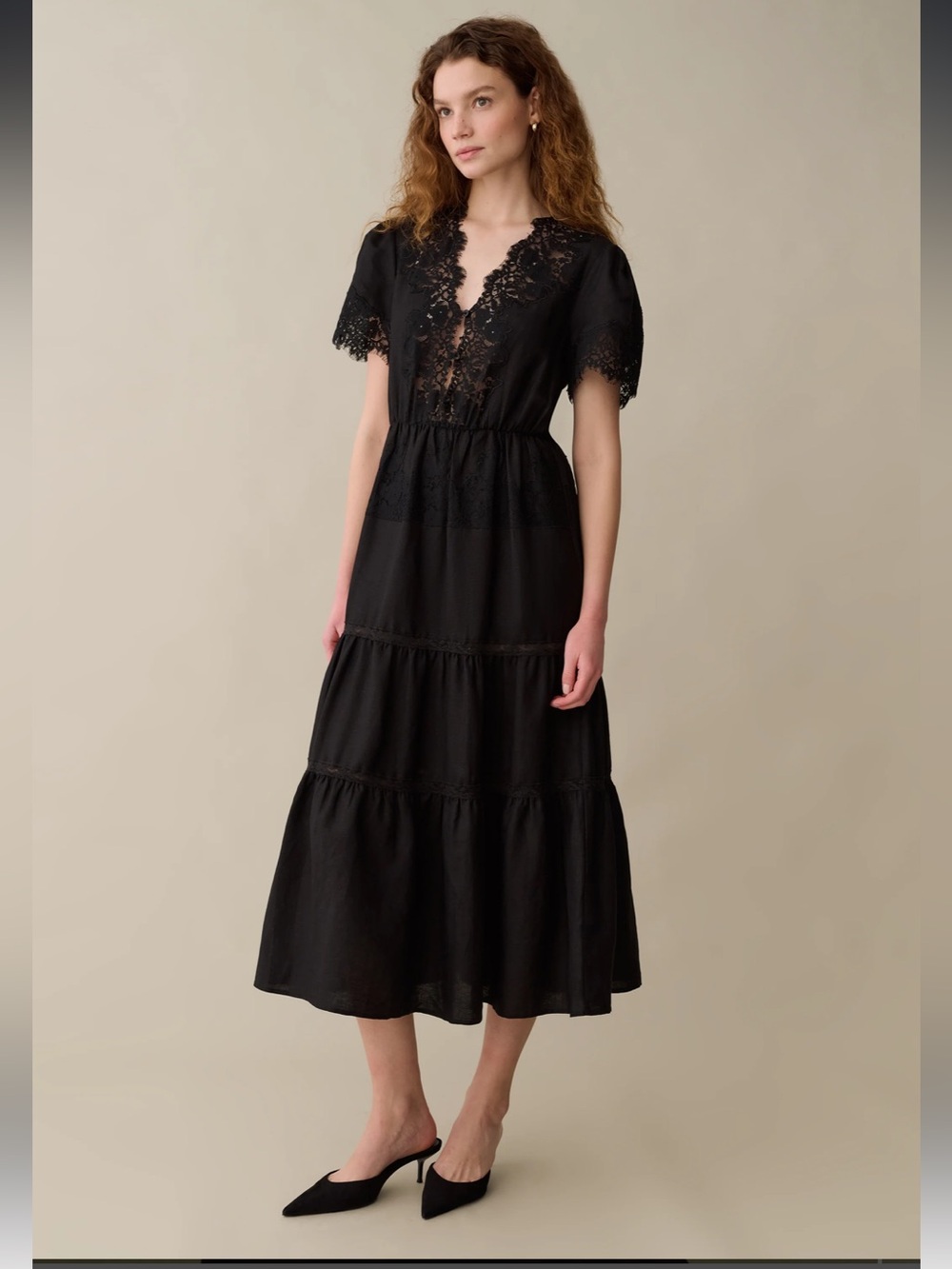 Sorella Elara Linen Cotton Blend Lace Few Moda Staud Factory NWT Dress M